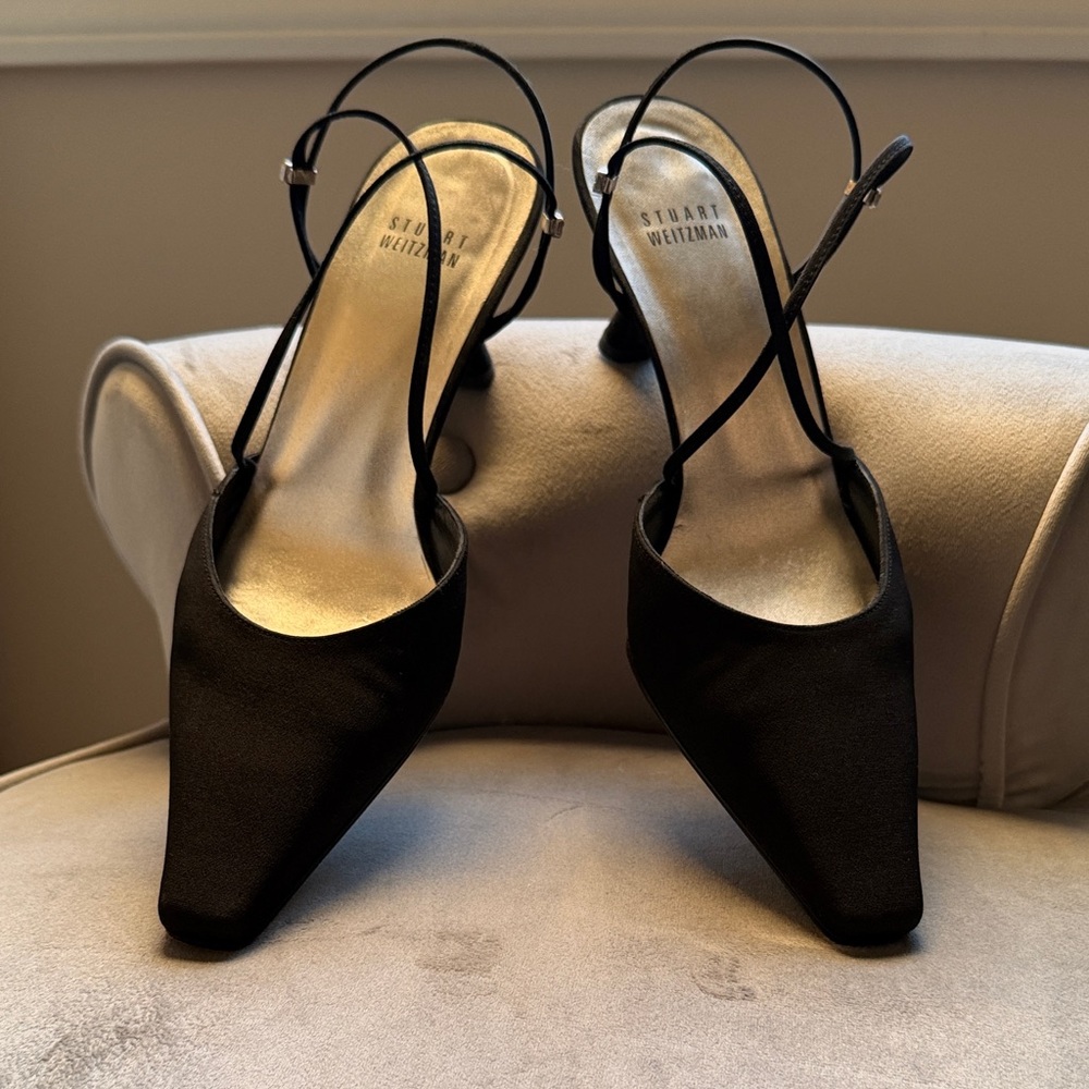 Stuart Weitzman Elegant Black Satin Kitten Heels 7.5 EUC